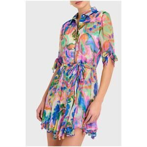 Amanda Uprichard Women’s Sz S Multicolor Chiffon Ruffle Mini Dress Savannah